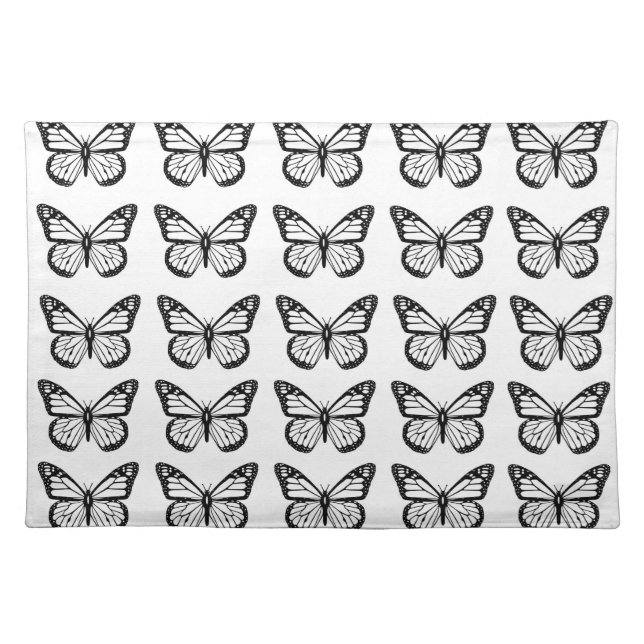Black and White Butterfly Pattern Cloth Placemat (Front)