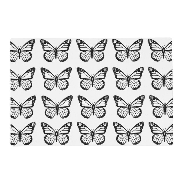Black and White Butterfly Pattern Placemat (Front)