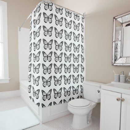 Black and White Butterfly Pattern Shower Curtain