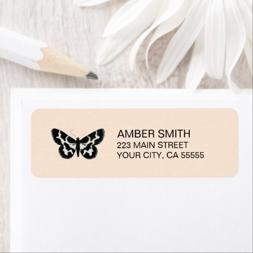Black and White Butterfly Peach Nature Label