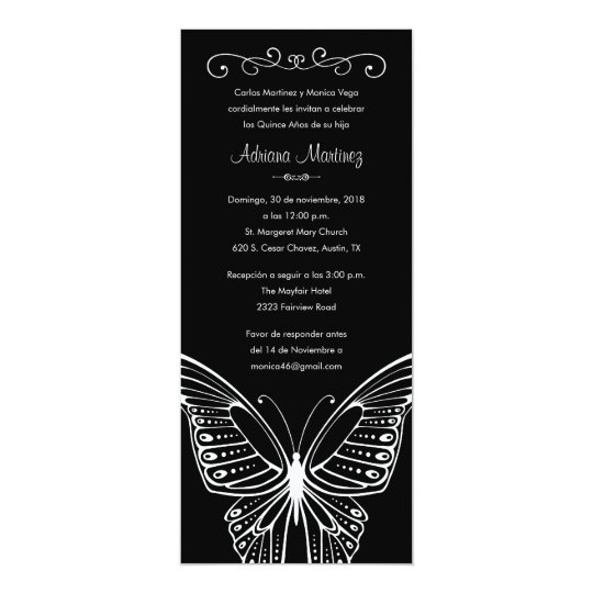 Black and White Butterfly Quinceanera Invitations