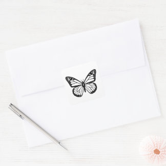 Black and White Butterfly Square Sticker