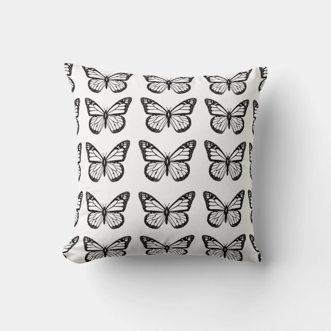 Black and White Butterfly Stencil Pattern Throw Pillow (Front)