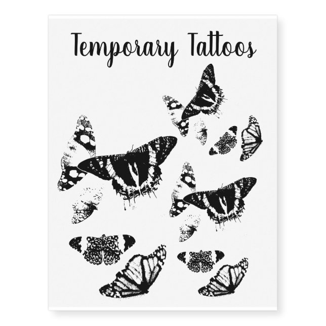 Black and white butterfly temporary tattoos (Front)