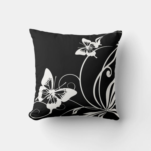 Black and White Butterfly Throw Pillow (Front)