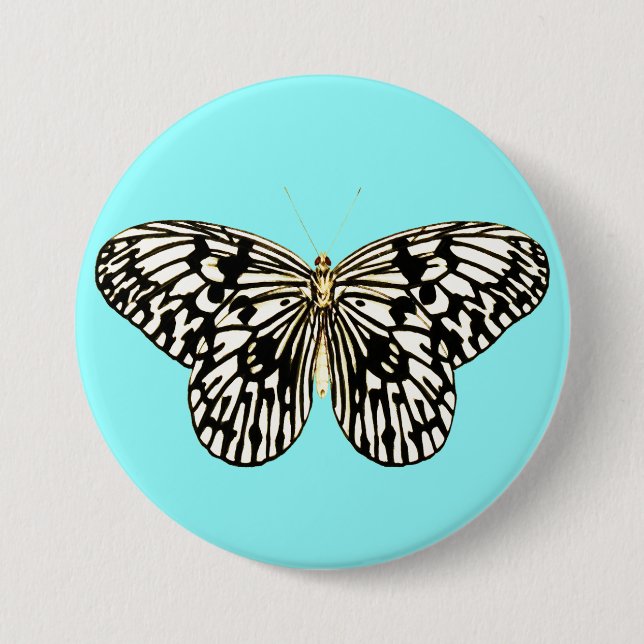Black and white butterfly, turquoise background button (Front)