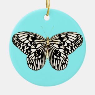 Black and white butterfly, turquoise background ceramic ornament