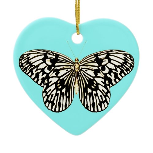 Black and white butterfly, turquoise background ceramic ornament