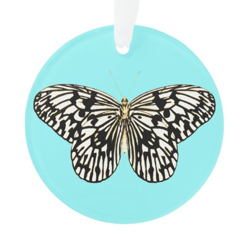 Black and white butterfly, turquoise background ornament