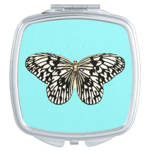 Black and white butterfly, turquoise background vanity mirror