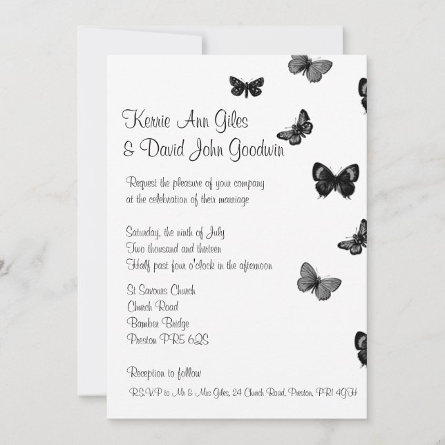 Black and White Butterfly Wedding Invitation (Front)