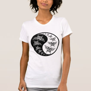 Black And White Butterfly Yin Yang Symbol T-Shirt