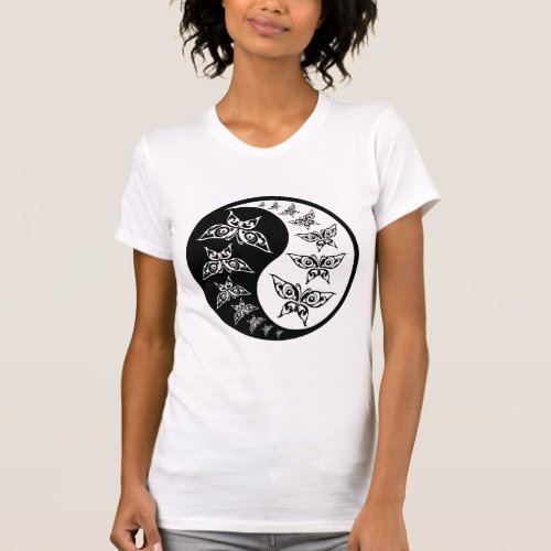 Black And White Butterfly Yin Yang Symbol T_Shirt