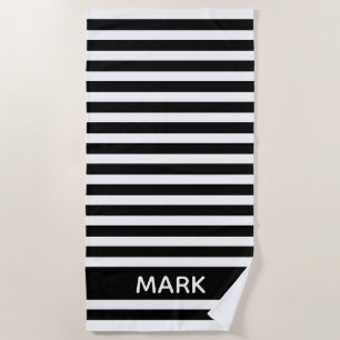 Black And White Cabana Stripe Personalized Beach Towel