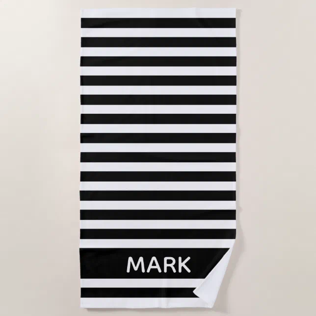 Black And White Cabana Stripe Personalized Beach Towel Zazzle