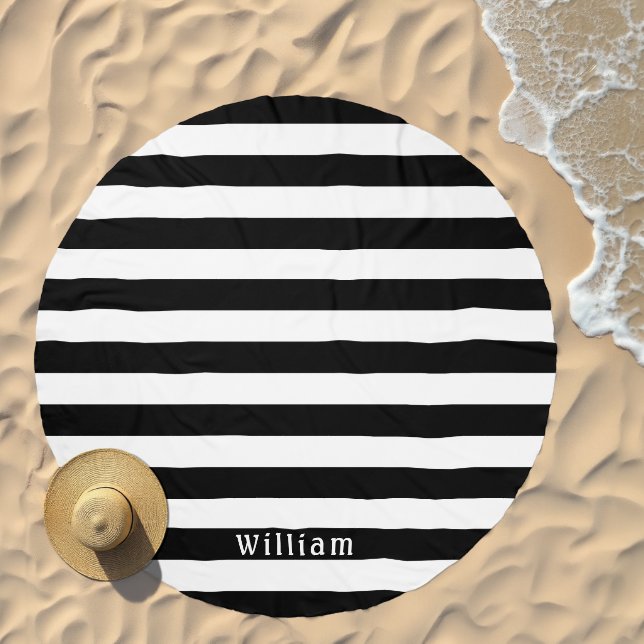 Black and White | Cabana Stripes Personalized Beach Towel (Beach)