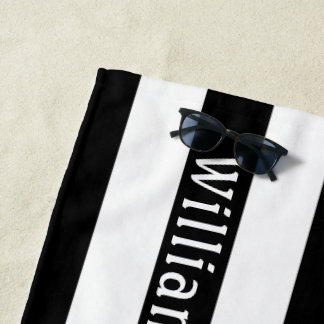 Black and White | Cabana Stripes Personalized Beach Towel