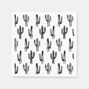 Black and white cactus. Cacti pattern. Botanical Napkins