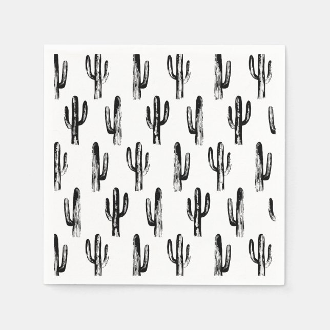 Black and white cactus. Cacti pattern. Botanical Napkins (Front)