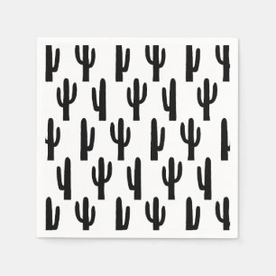 Black and white cactus. Cacti pattern. Botanical Napkins