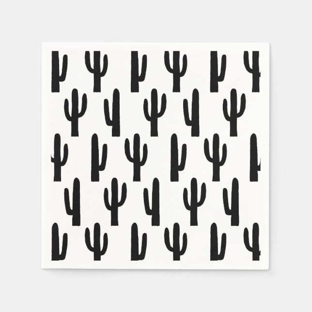 Black and white cactus. Cacti pattern. Botanical Napkins (Front)