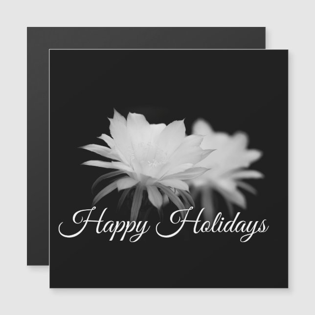 Black and White cactus flower Happy Holidays (Front/Back)
