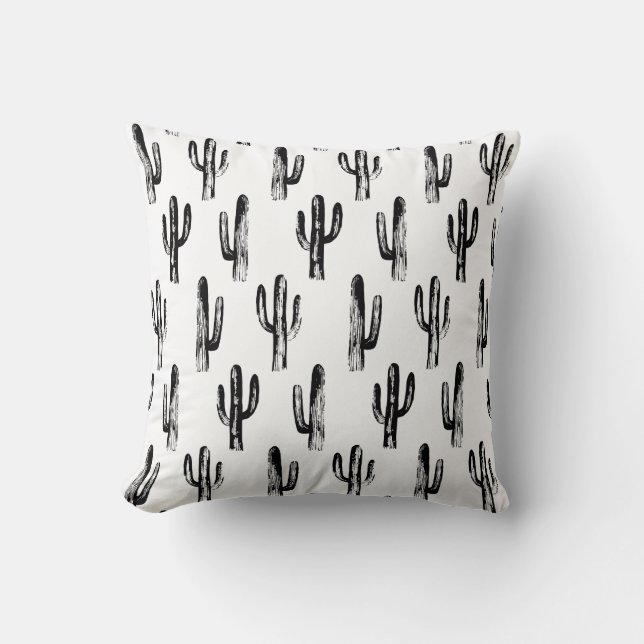 Black and white cactus. Modern abstract cacti Throw Pillow (Front)