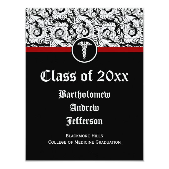 Black and White Caduceus Medical School Graduation Card