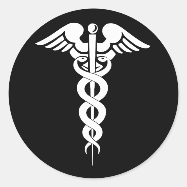 Black and White Caduceus Medical Symbol Sticker (Front)