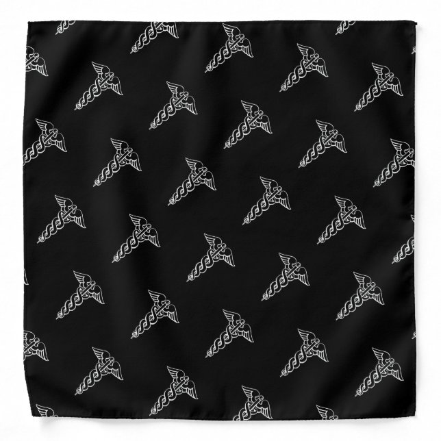 Black and white caduceus symbol bandana for nurse (Front)
