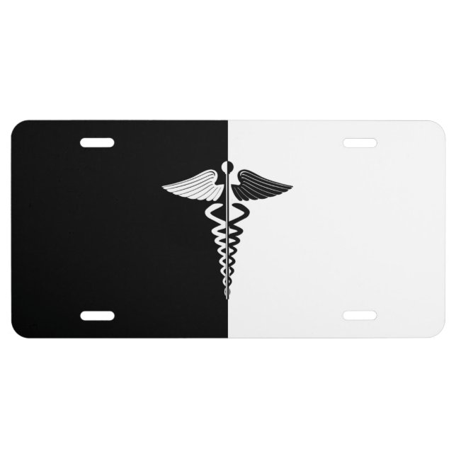 Black and White Caduceus Symbol License Plate (Front)