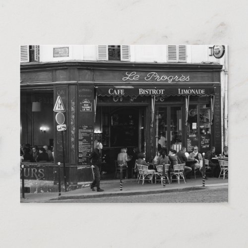 Black and White Cafe in Montmartre Paris Postcard