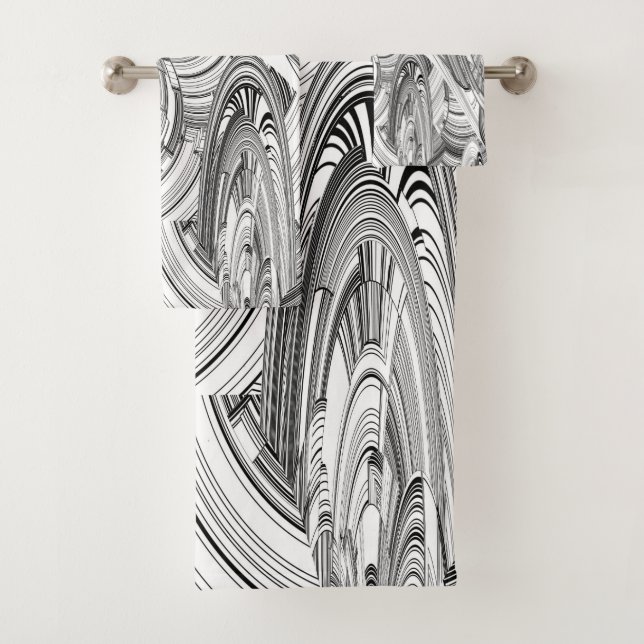Black and White Calamity Geometric Art Bath Towel Set (Insitu)