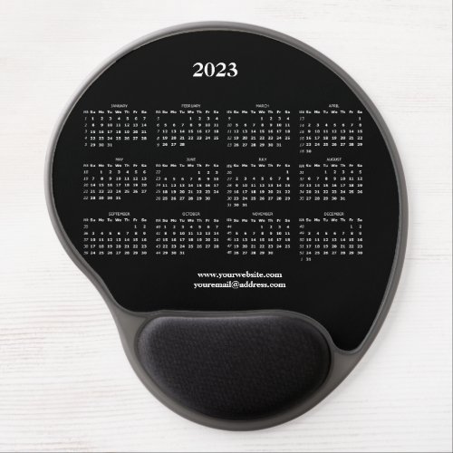 Black and white Calendar 2023 Gel Mouse Pad