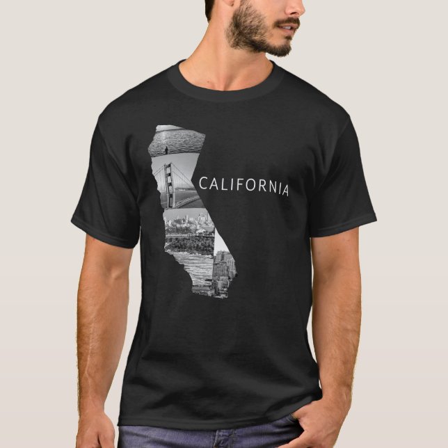 Black and White California State Map USA  T-Shirt (Front)