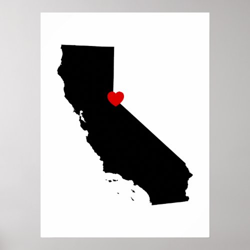Black and White California with Red Heart Poster