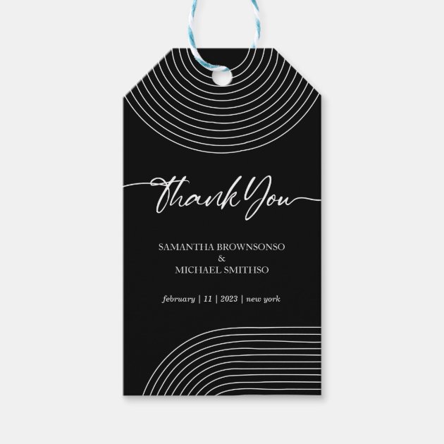 Black and White Calligraph Line Art Thank You Gift Tags
