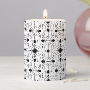 black and white calligraphic pattern pillar candle