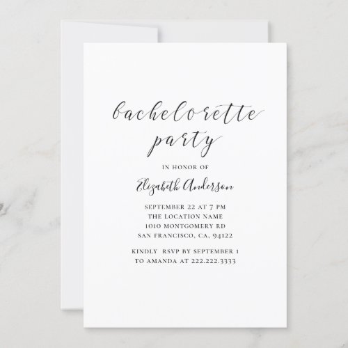 Black and white calligraphy bachelorette party invitation