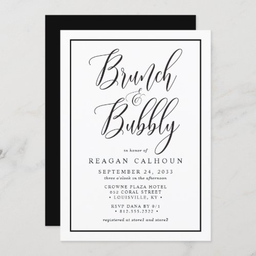 Black And White Calligraphy Brunch Bridal Shower  Invitation