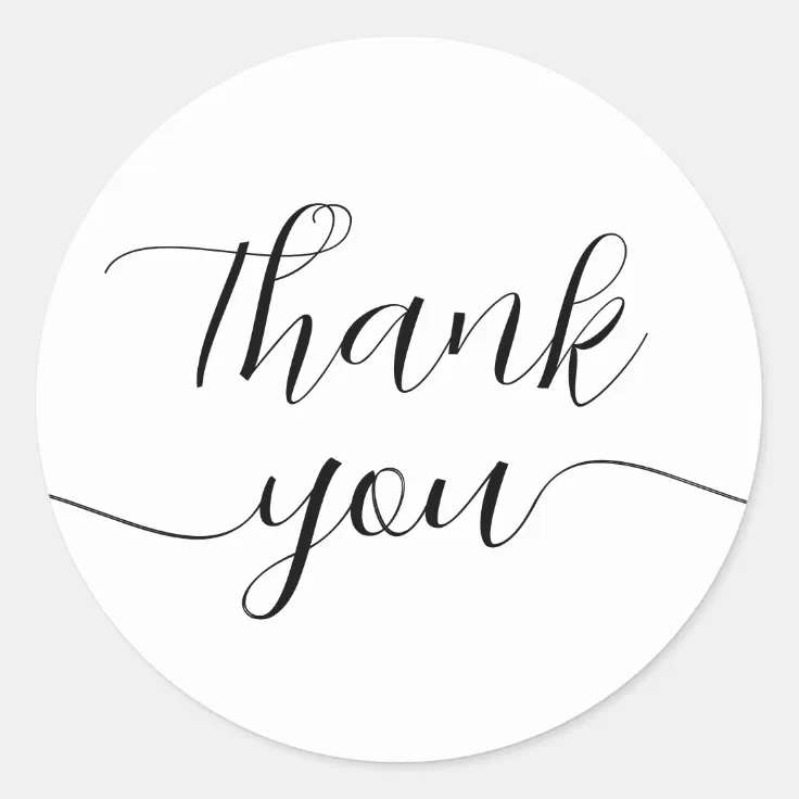 Black and White Calligraphy Elegant Thank You Classic Round Sticker ...