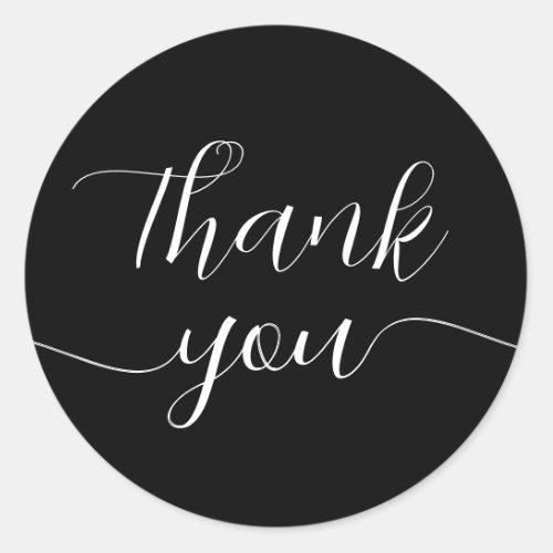 Black and White Calligraphy Elegant Thank You Classic Round Sticker