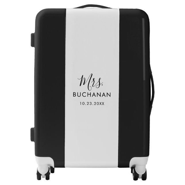 Black and White Calligraphy Honeymoon Suitcase (Front)