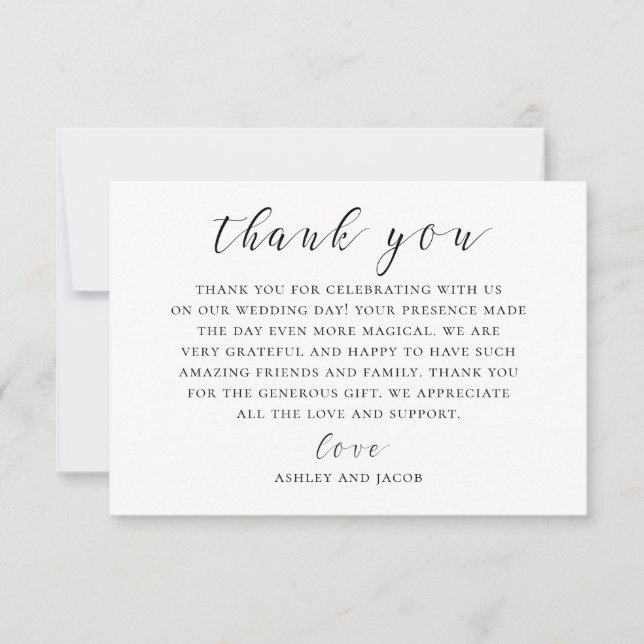 Black and white calligraphy. Modern script wedding Thank You Card (Front)