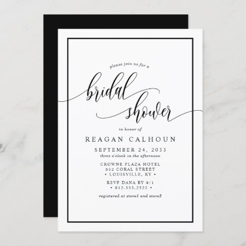 Black And White Calligraphy Script Bridal Shower I Invitation