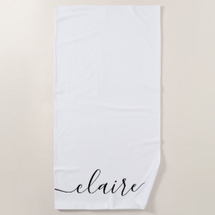 Black And White Calligraphy Script Custom Name  Beach Towel