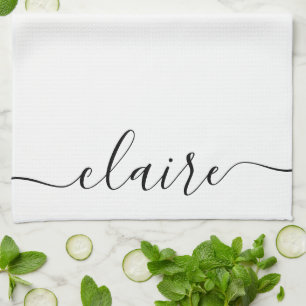 Black And White Calligraphy Script Custom Name Kitchen Towel