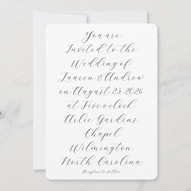 Black and White Calligraphy Script Modern Wedding  Invitation (Front)
