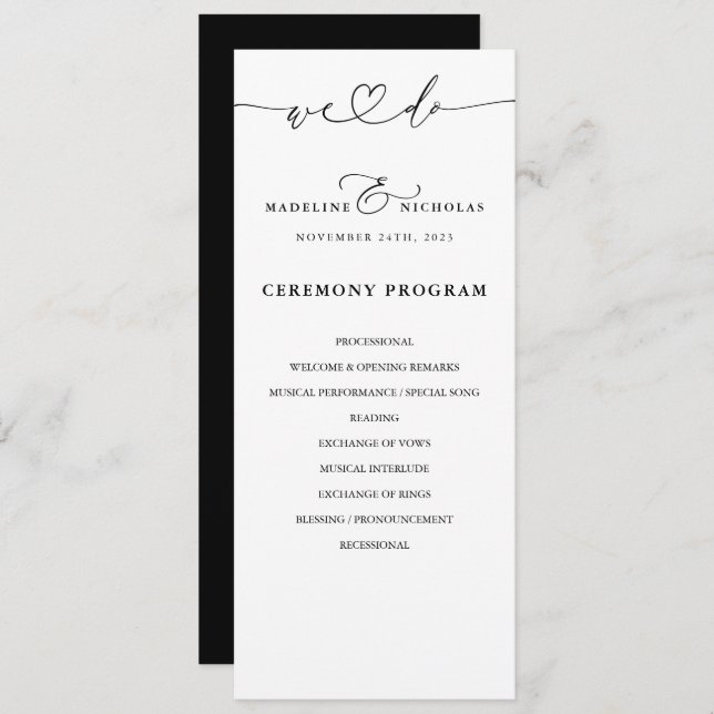 Black And White Calligraphy Script We Do Wedding Program (Front/Back)