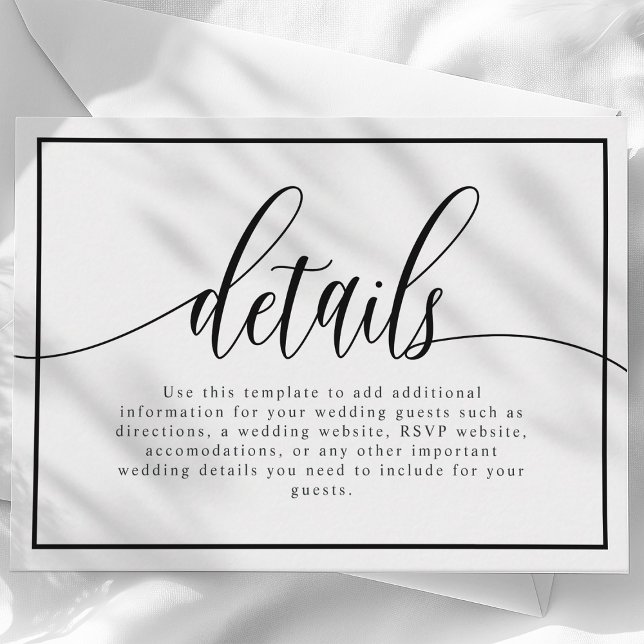 Black And White Calligraphy Script Wedding Details Enclosure Card (Creator Uploaded)